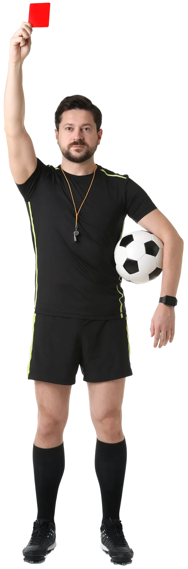 Soccer referee holding up a red card